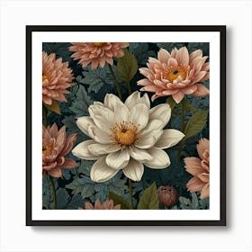 Lotus Flower Seamless Pattern Art Print