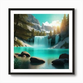 Waterfall In The Mountains 38 Art Print