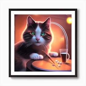 Cat At The Bar Art Print