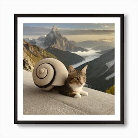 Cat Snail in the Mountain Art Print