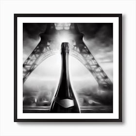 champagne bottle in eiffel tower in B/W digital art Art Print