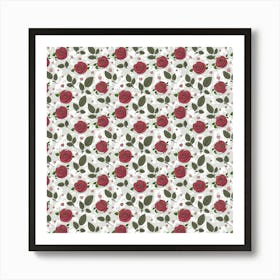 Roses Flowers Leaves Pattern Scrapbook Paper Floral Background Art Print