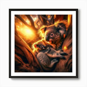 Baby And Mother Koalas Art Print