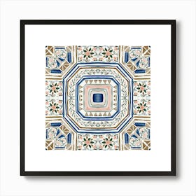Moroccan Tile, Oriental Art, North African Ethnic Decor in Blue and Orange 5 1 Art Print