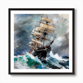 Sailing Ship In Stormy Sea Art Print