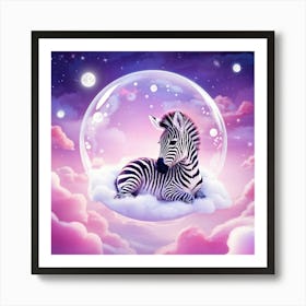 Encased By Soap Bubbles A Sleeping Baby Zebra Aglow With Pink Neon Hues Drifts Among Ethereal Cloud Art Print