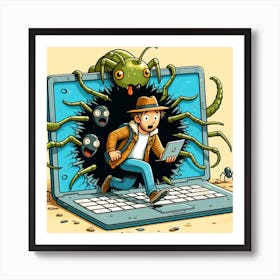 Cartoon Illustration Of A Computer Virus Art Print