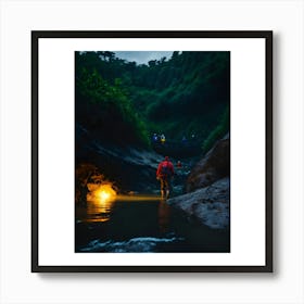 Man Walks Through A Stream Art Print