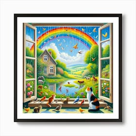 Rainbow At The Window Art Print