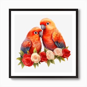 Parrots And Roses 8 Art Print