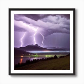 Lightning Over Lake Art Print