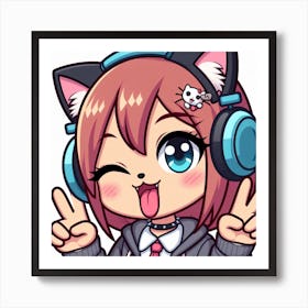 Anime Girl With Headphones 2 Art Print