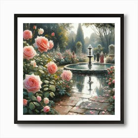 Rose Garden With The Fountain, Acrylic Style Painting 23 Art Print