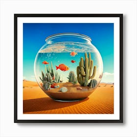 Firefly Giant Fishbowl, Desert, Goldfish, Elephant Sized, Swimming, Cacti, Human Faces, Caravan, Sna (11) Art Print