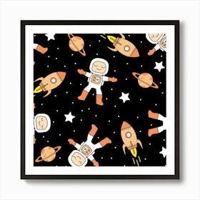 Astronaut Space Rockets Spaceman Spacesuit Cute Stars Galaxy Planets Universe Art Print