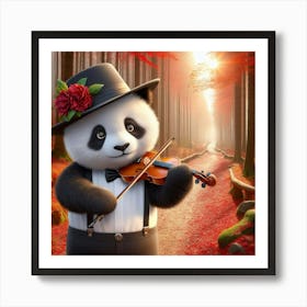 A cute panda enjoying playing violin Art Print