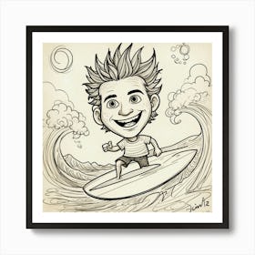 Caricature Of A Surfer Art Print