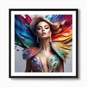 Woman With Colorful Feathers 2 Art Print