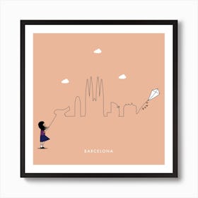 Barcelona Skyline Kite Art Print