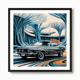 Vintage Mustang In The Forest Art Print