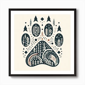 Scandinavian style, Bears footprint with forest Art Print