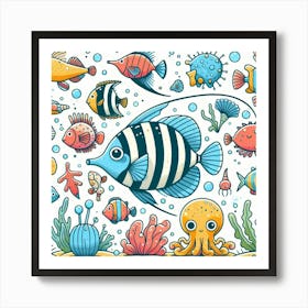 Doodle Fish Set Art Print