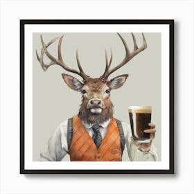 Guiness Stag Final Orange Final Flattened Plain Art Print