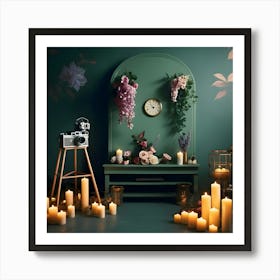 Photo Studio With Candles And Flowers Art Print