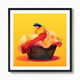 Illustration Of A Woman In A Basket 3 Art Print