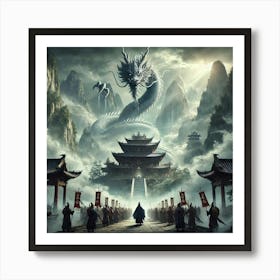 An Ancient Chinese Landscape With Towering Mist C Art Print