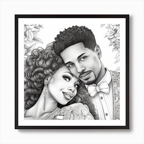 Afro-American Couple Coloring Page 2 Art Print