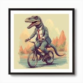 Dinosaur Businessman Riding A Bike Art Print