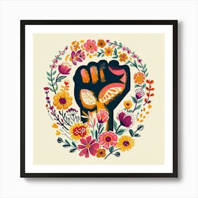 Watercolor Garden Flowers Strong Human Fist Bright Colors Art Print