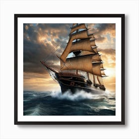 Sailing Ship At Sunset 3 Art Print