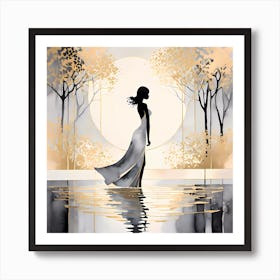 Woman In A Dress Walking On Water Art Print