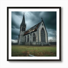 Dark Church Under Stormy Sky Art Print