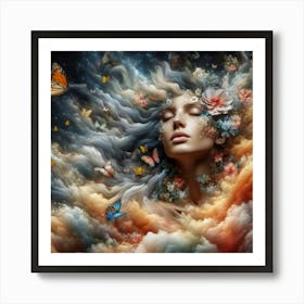 Dreaming Woman With Butterflies Art Print