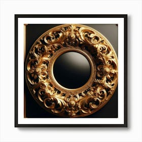 ornate golden frame with intricate carvings and flourishes, reminiscent of the luxurious frames of the Renaissance era, surrounding a dark void, creating a captivating and opulent visual contrast Art Print