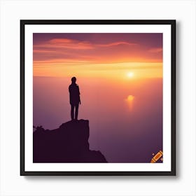 Craiyon 111119 A Person Standing On A Mountain Cliff During A Beautiful Sunset Art Print