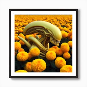 Alien In A Field Of Marigolds 4 Art Print