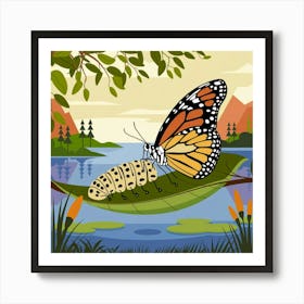 Butterfly And Caterpillar Art Print