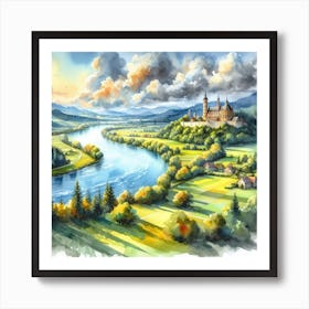 Watercolor Landscape With Castle Art Print