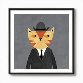 Orange Ginger Cat in a Bowler Hat and Suit Art Print