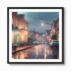 Aesthetic rainy day, vintage small town Art Print