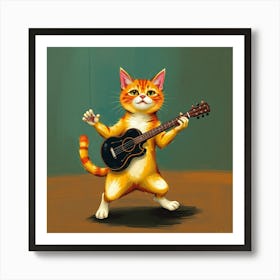 Cat Playing Guitar Art Print