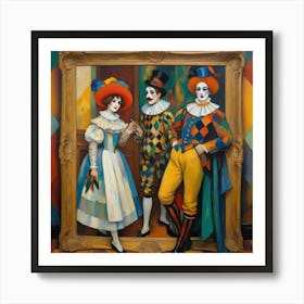 Harlequin Trio Taking A Photo Art Print