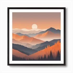 Misty mountains background in orange tone 98 Art Print