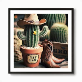 Cactus And Cowboy Boots Art Print