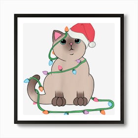 Siamese Cat Christmas Lights Funny Cat Lover Xmas Hat Poster