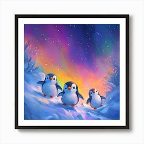 Penguins In The Snow 3 Art Print